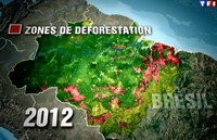 Carte des zones de déforestation de l'amazonie en 2012